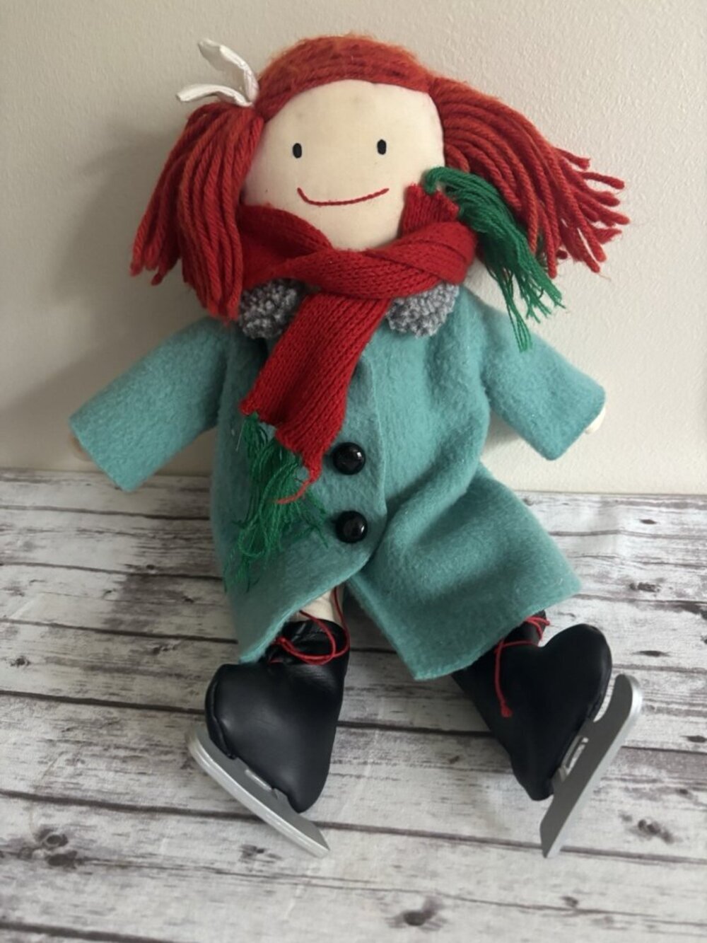 1990 Madeline 14" Skating Cloth Doll by EDEN Yarn Hair Vintage‎